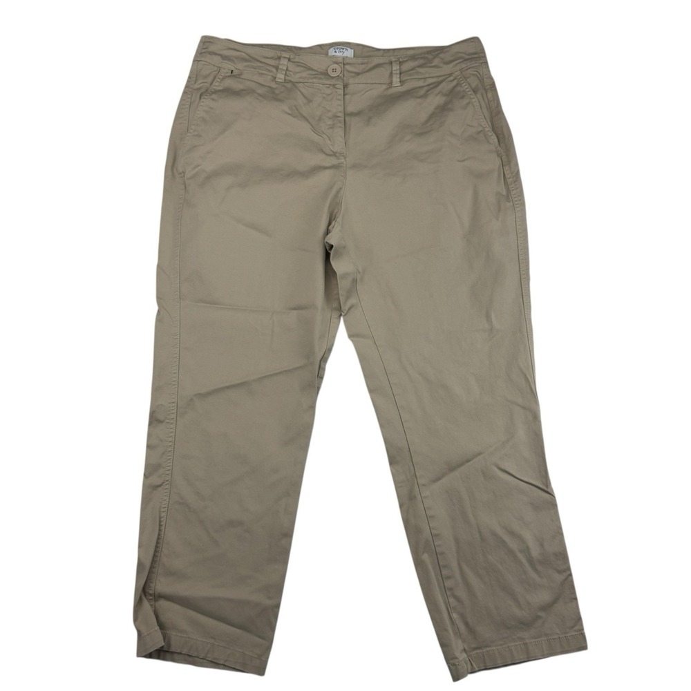 Crown & Ivy Tan Khaki Charlotte Chino Cropped‎ Pants Sz 10 Cotton Spandex